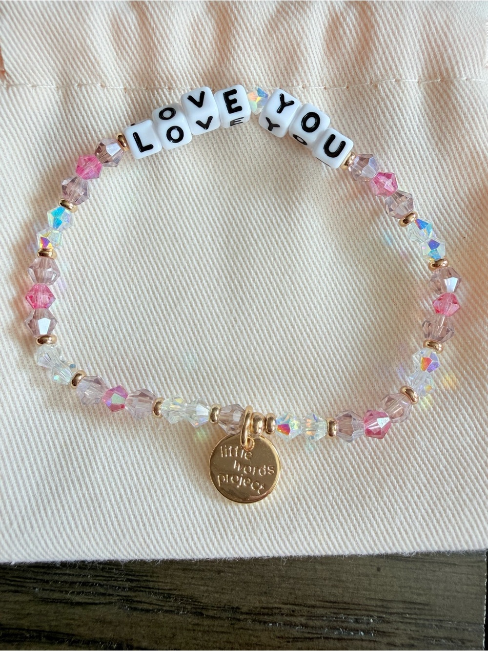Little Words Project Pink & Clear 'LOVE YOU' Beaded Bracelet